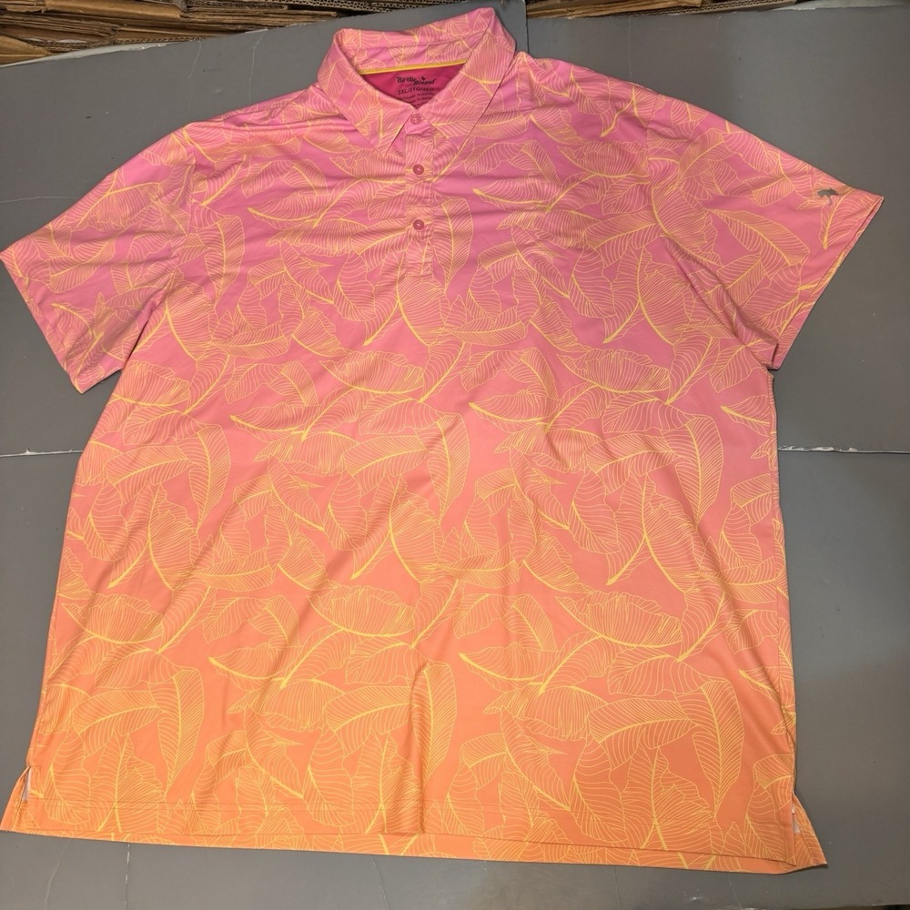 Birdie Bound Polo Shirt 3XL Orange Pink Floral Golf Performance Stretch Gradient